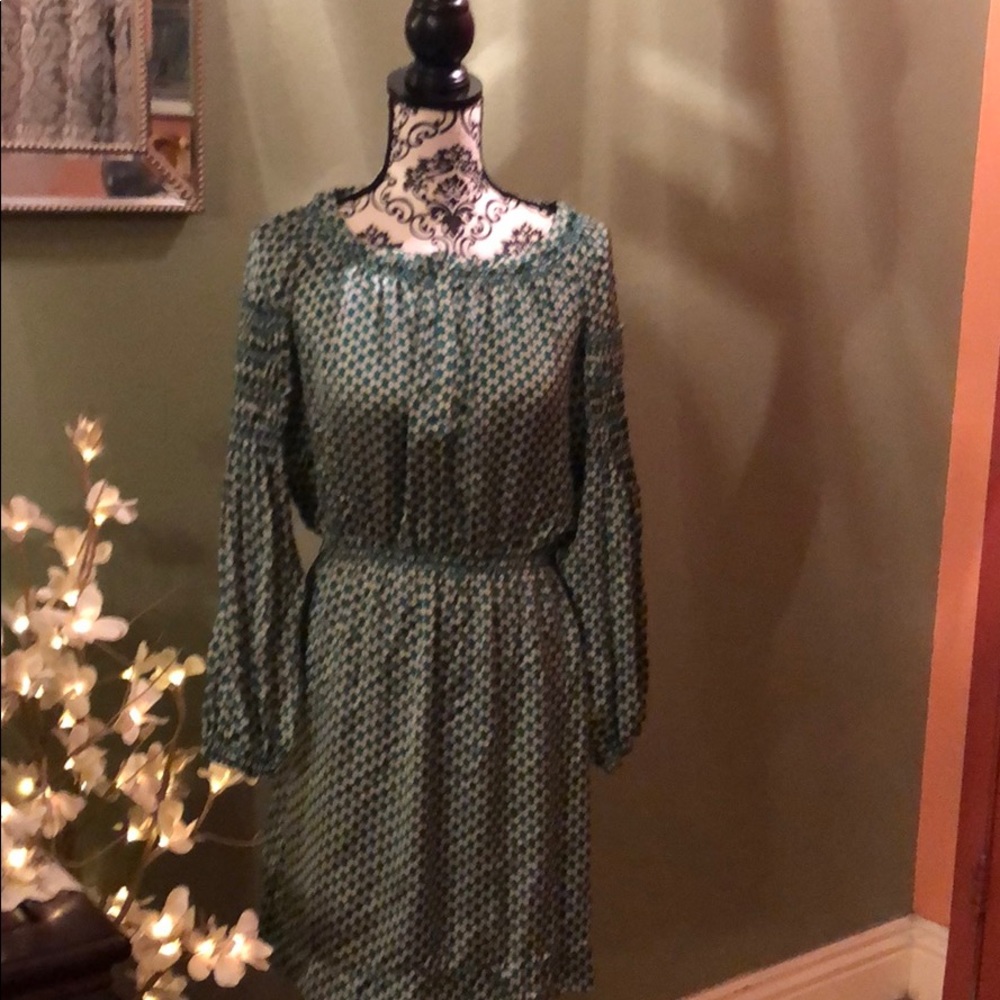 Green and beige dress